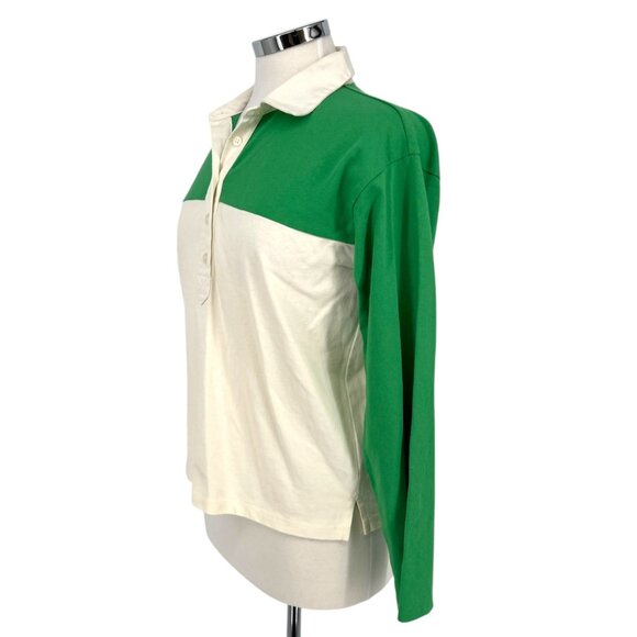 J.Crew Long Sleeve Polo Shirt in Colorblock Green Ivory Cream Size XS - Picture 4 of 9